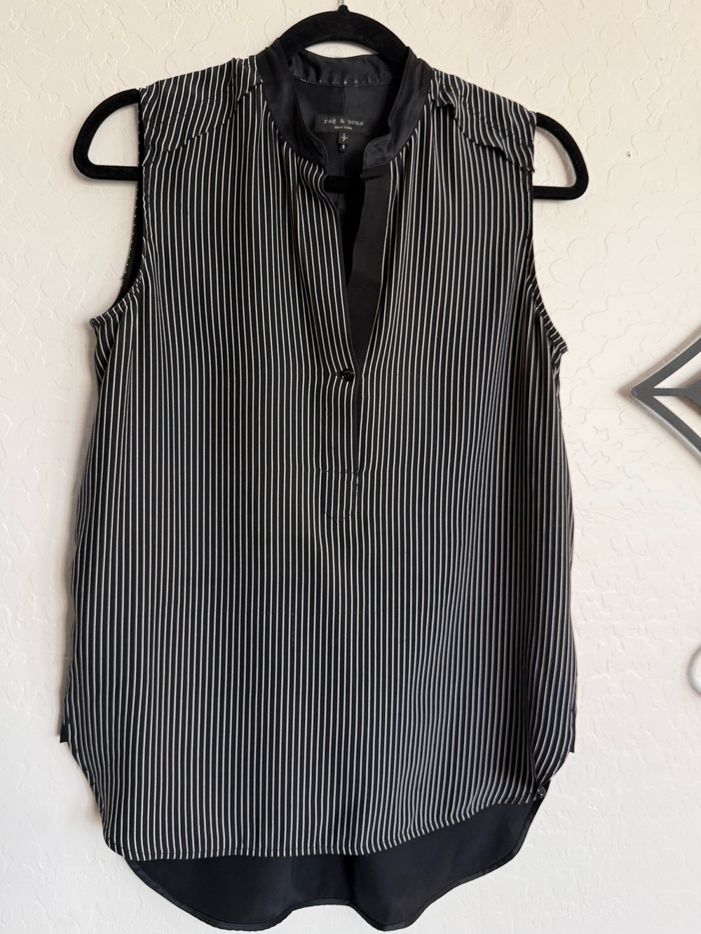 RAG & BONE Tennant Striped 100% Silk Sleeveless Shell Blouse Black White Small